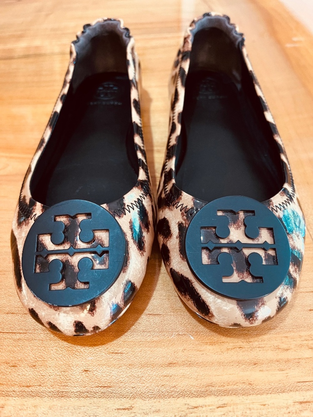 Tory Burch Minnie Travel Ballet Flats Leopard Patent Leather Size 6